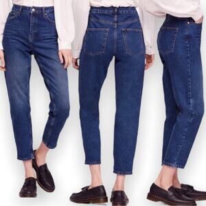 We the Free People High Rise Dark Wash Mom Jeans Tapered Straight Leg Size 26